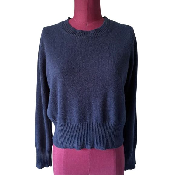 J Crew Cashmere Shrunken V-neck Sweater Navy Blue Pullover Medium - Picture 1 of 6